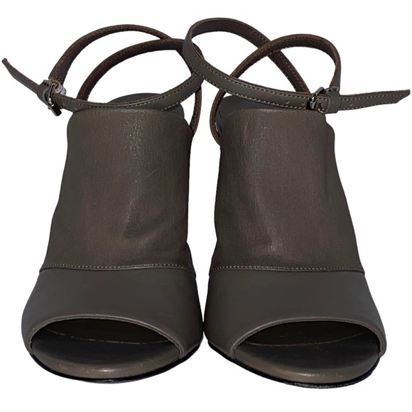 VINCE. Grace Light Taupe Gray Leather Mule Heel sz 6 US Ankle Strap Open Toe - Picture 3 of 11